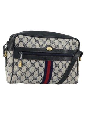 Authentic GUCCI GG Supreme Sherry Line Shoulder Bag PVC Navy Gold 001 4071 5